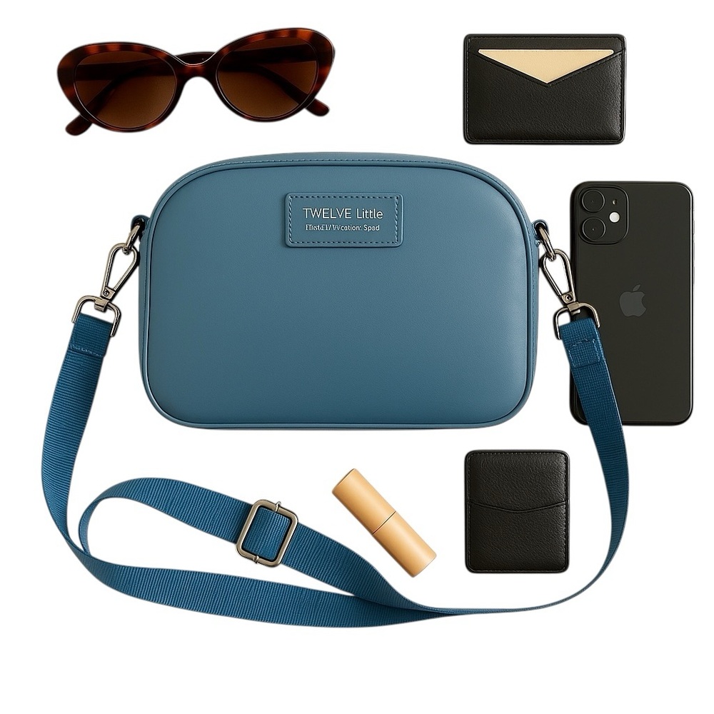 TwelveLittle Companion Crossbody Blue Vegan Leather Small Diaper Bag Purse GUC
